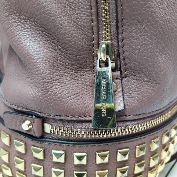 Michael Kors Rhea Pink Pebbled Leather Studded Top Handle Zipper Backpack main image 14